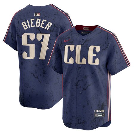 Men's Cleveland Guardians #57 Shane Bieber Navy 2024 City Connect Limited Jersey